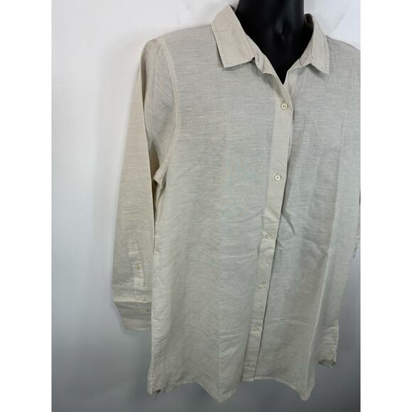 J Crew Linen Blend Beach Shirt in Natural Linen Sz Large Oversized Flowy Capsule - Picture 10 of 12
